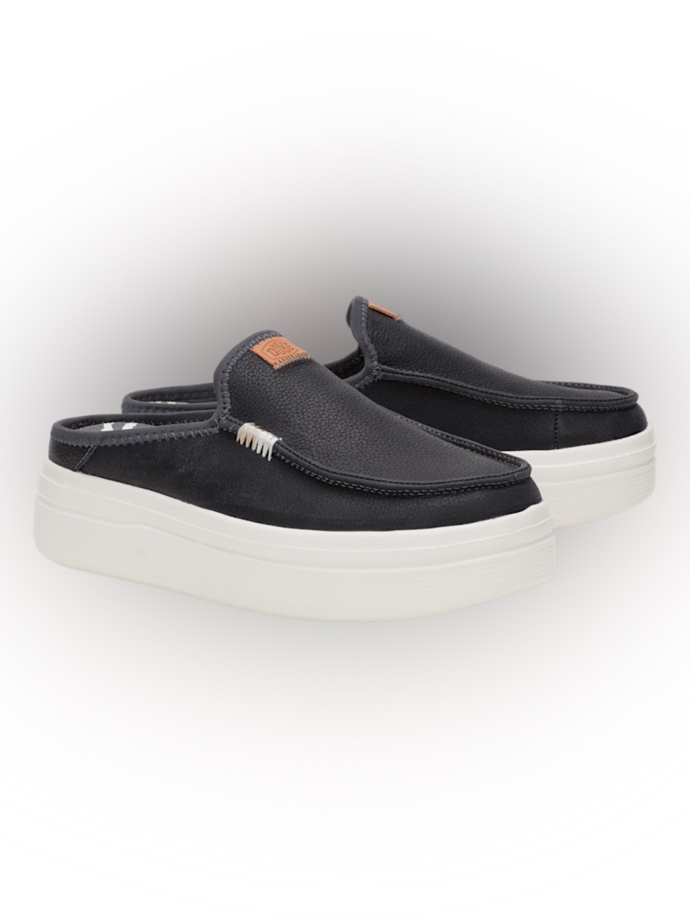 🆕 HEYDUDE Women’s Austin Lift Leather Black Platform Mules 8 NWT
